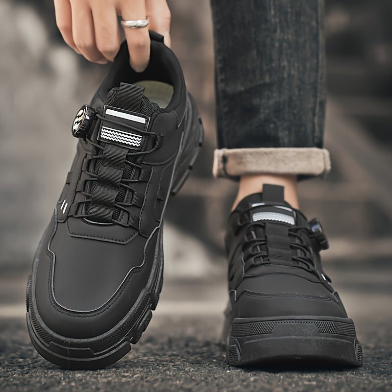 Men'S 2025 Spring Sneakers - Low-Top Lace-Up Casual Shoes with Rotating Button Closure, Breathable Mesh Lining Cushioned EVA Sole for Running, Hiking, Gym - White Black Design, Hiking Footwear, Modern Sneakers, Fabric Lin