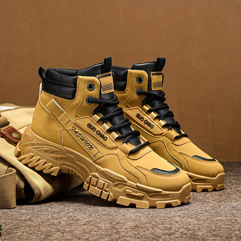 Men's High-Top Work Boots - Durable, Non-Slip, Lace-Up Casual Sneakers for All Seasons