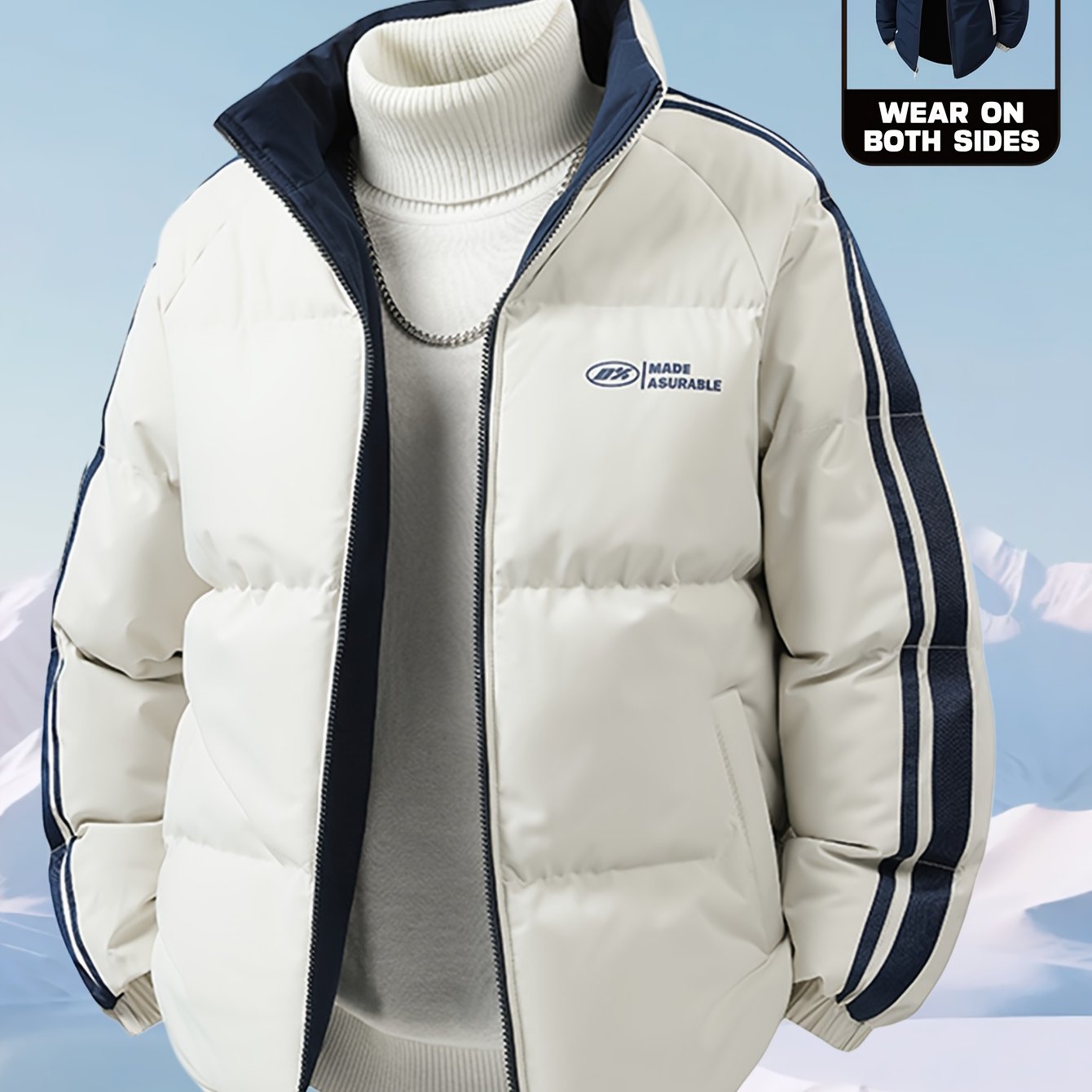 Men'S Heavy-Duty Thermal Jacket - Double-Sided Winter Coat with Full-Zip Closure, Soft Non-Stretch Fabric, Stand Collar - Cold Weather Outerwear for Office, Commuting, Thick, Outdoor - Easy-care Polyester Jacket, Winter Jacke