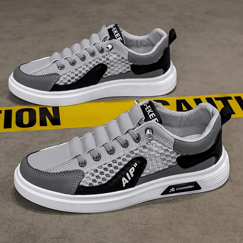 Men'S 2025 Spring/Summer Sneakers - Breathable Mesh Low Top Sneakers with "AIP" Logo, Casual Slip-On Shoes for Street and Sports, Casual Athletic Shoes Breathable Mesh Upper Elastic Closure