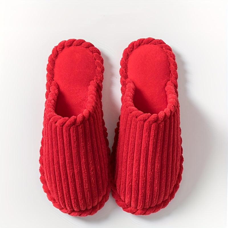 Jialiya Red Festive Simple Slippers - Warm, Versatile Winter Footwear for Women, Perfect for Outdoor Walks and Indoor Home Use, Minimalist and Stylish Design with a touch of Elegance.