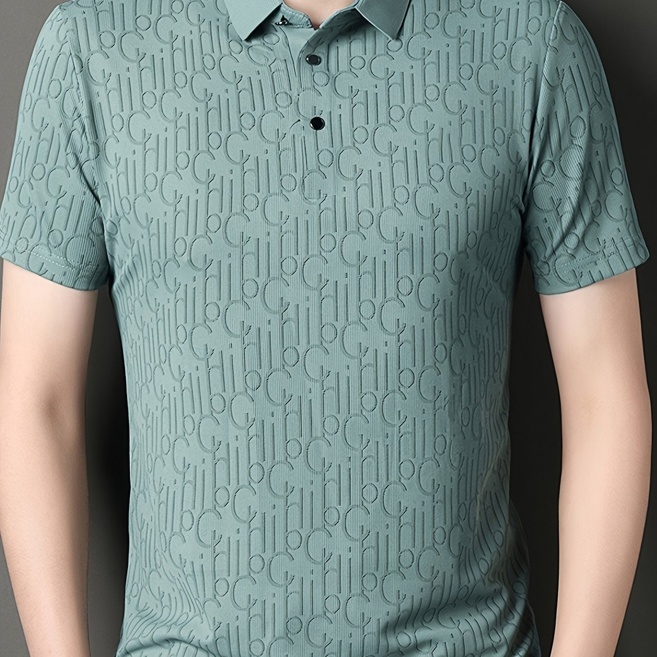 Men'S Casual Summer Short Sleeve T-Shirt with "Gil" Letter Print, Light Gray, Button-Up Collar, Medium Stretch Fabric, Regular Fit, Perfect for Weekend Outings, Relaxed Outing Shirt Letter Print Tee Medium Stretch Fabric