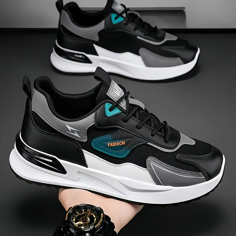 Men'S Breathable Running Sneakers with Gradient Design - Low-Top Lace-Up Casual Shoes, Durable PVC Sole, EVA Insole, Fashionable Black White Patterns, Ideal for All Seasons Outdoor Activities