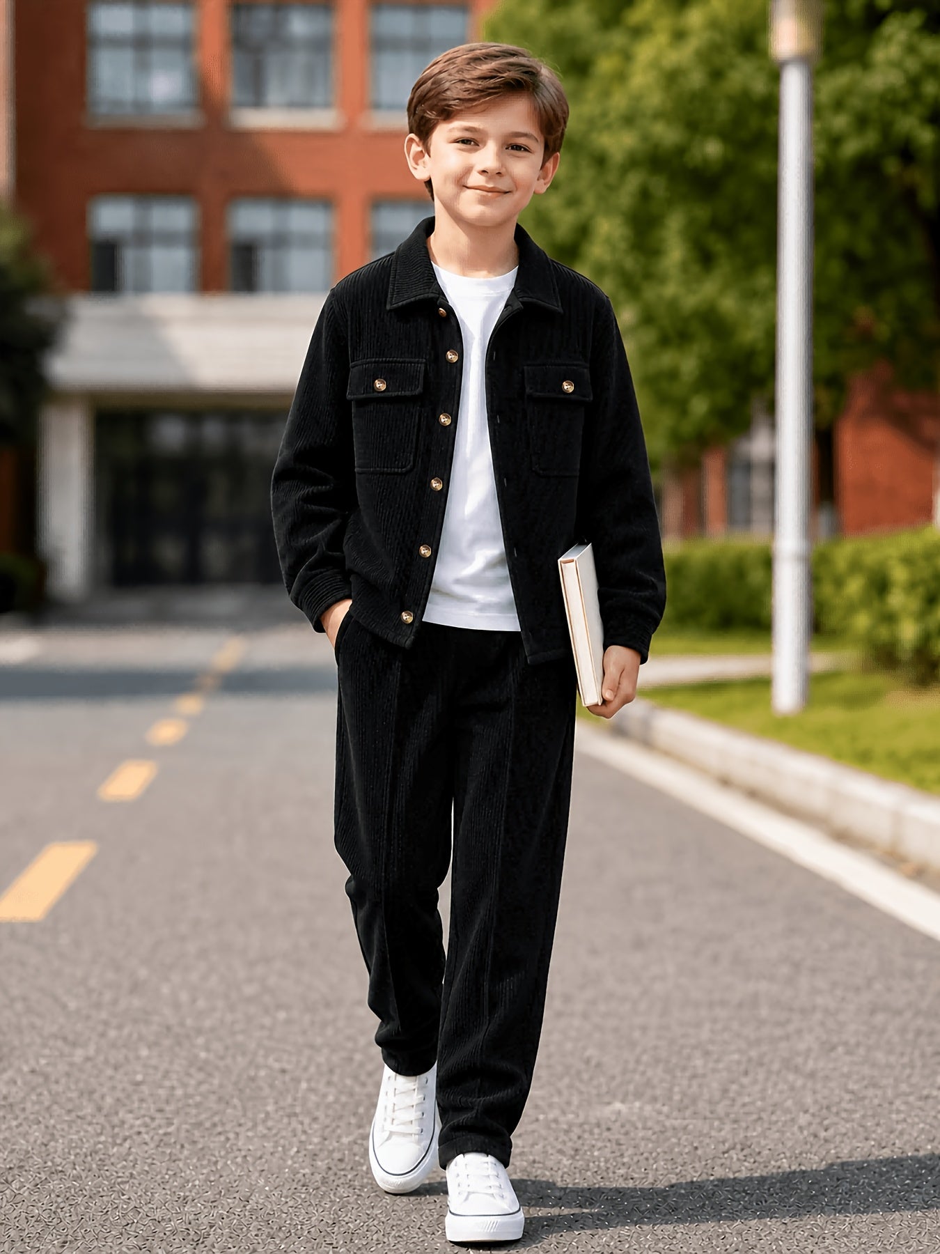 Boys' Casual Corduroy 2-Piece Jacket and Pants Set for Fall