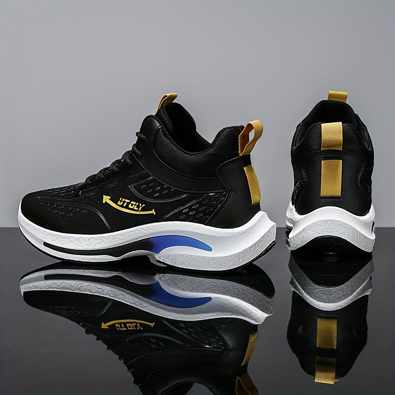 Men'S High-Top Lace-Up Athletic Sneakers - Breathable Fabric, PVC Sole, EVA Insole, Stylish Blue White Design for Casual and Outdoor Activities, Everyday Sneakers Sporty Casual Shoes Durable PVC Sole