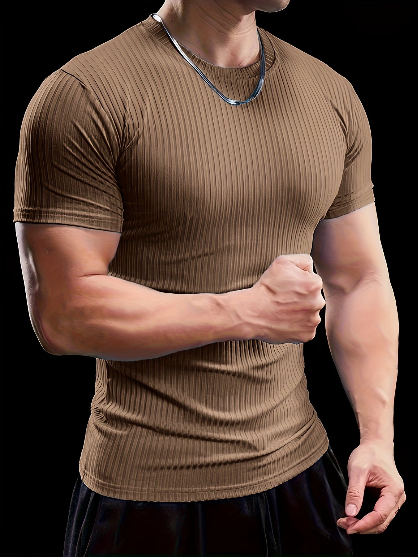 Men's Stretch Fit Short Sleeve T-Shirt - Breathable, Comfortable Polyester Blend, Solid Blue, Crew Neck, Casual Sporty Style for Spring/Summer