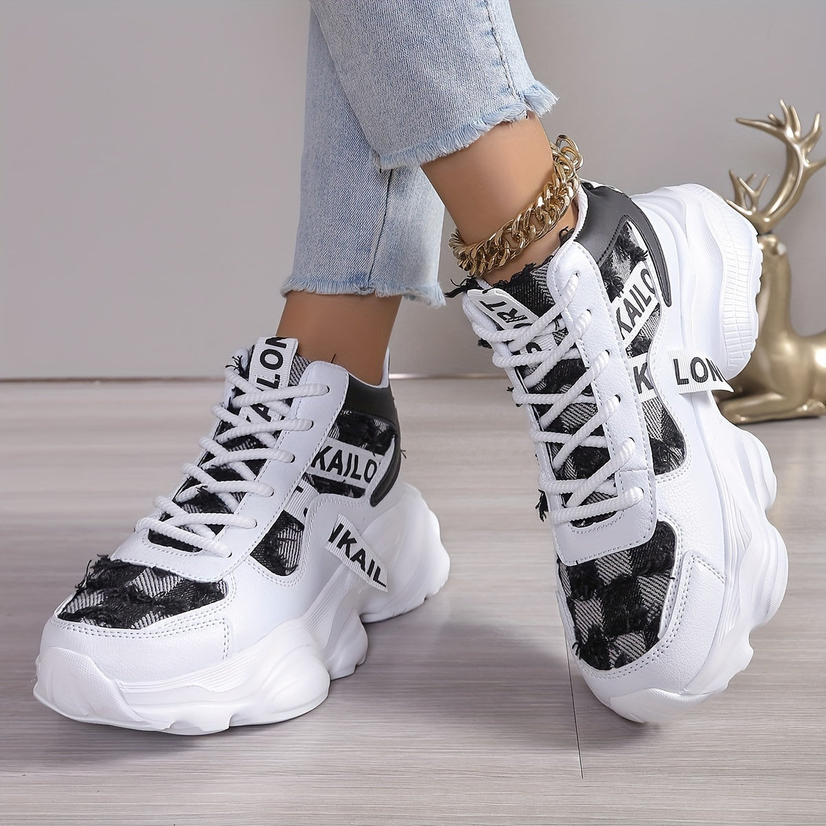 1 Pair Women'S High-Top Fashion Sneakers, Lightweight EVA Sole, Breathable Fabric Upper, All-Season Athletic Running Shoes with Comfort Insole