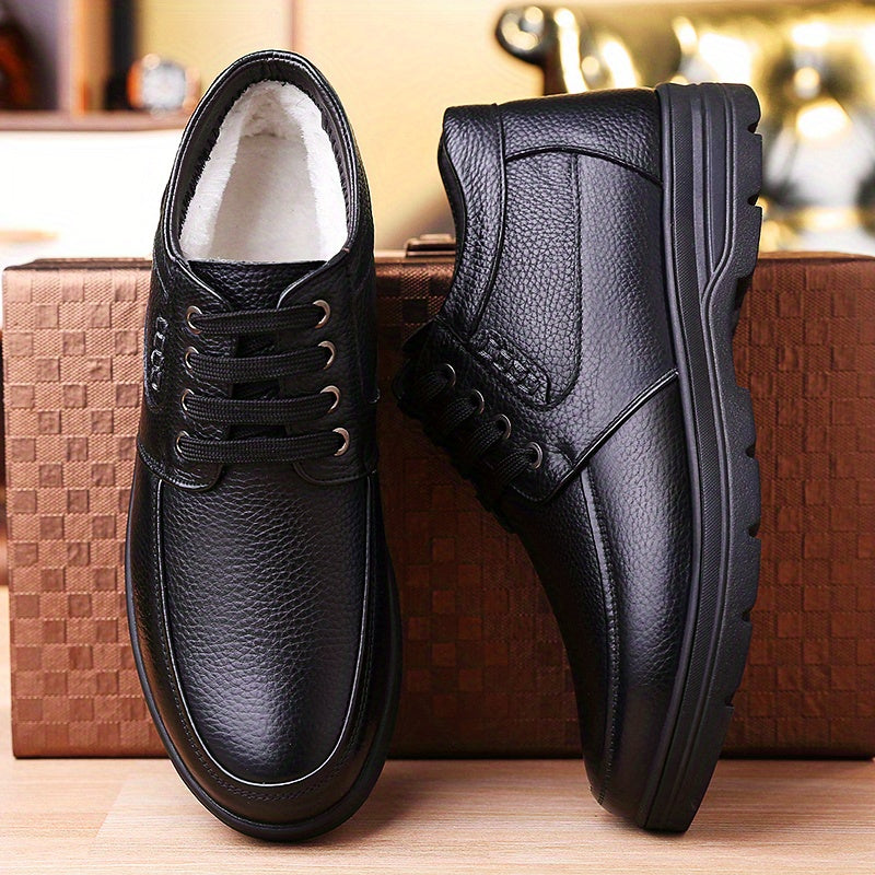 Men's Comfortable Lace-up Oxford Dress Shoes, Warm Fur Lined Business Casual Walking Shoes with Cushioned Insole and Thick Sole for All-Day Comfort