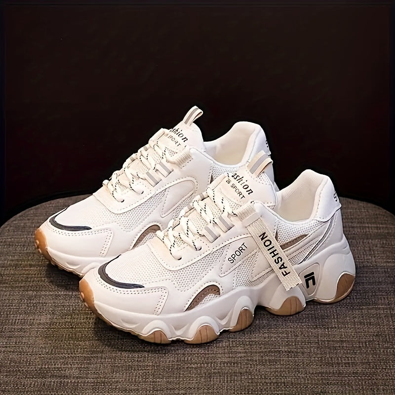 Women's Breathable Mesh Sneakers - Casual Lace-Up, Low Top Sneakers with Faux Cover PU Sole for Summer