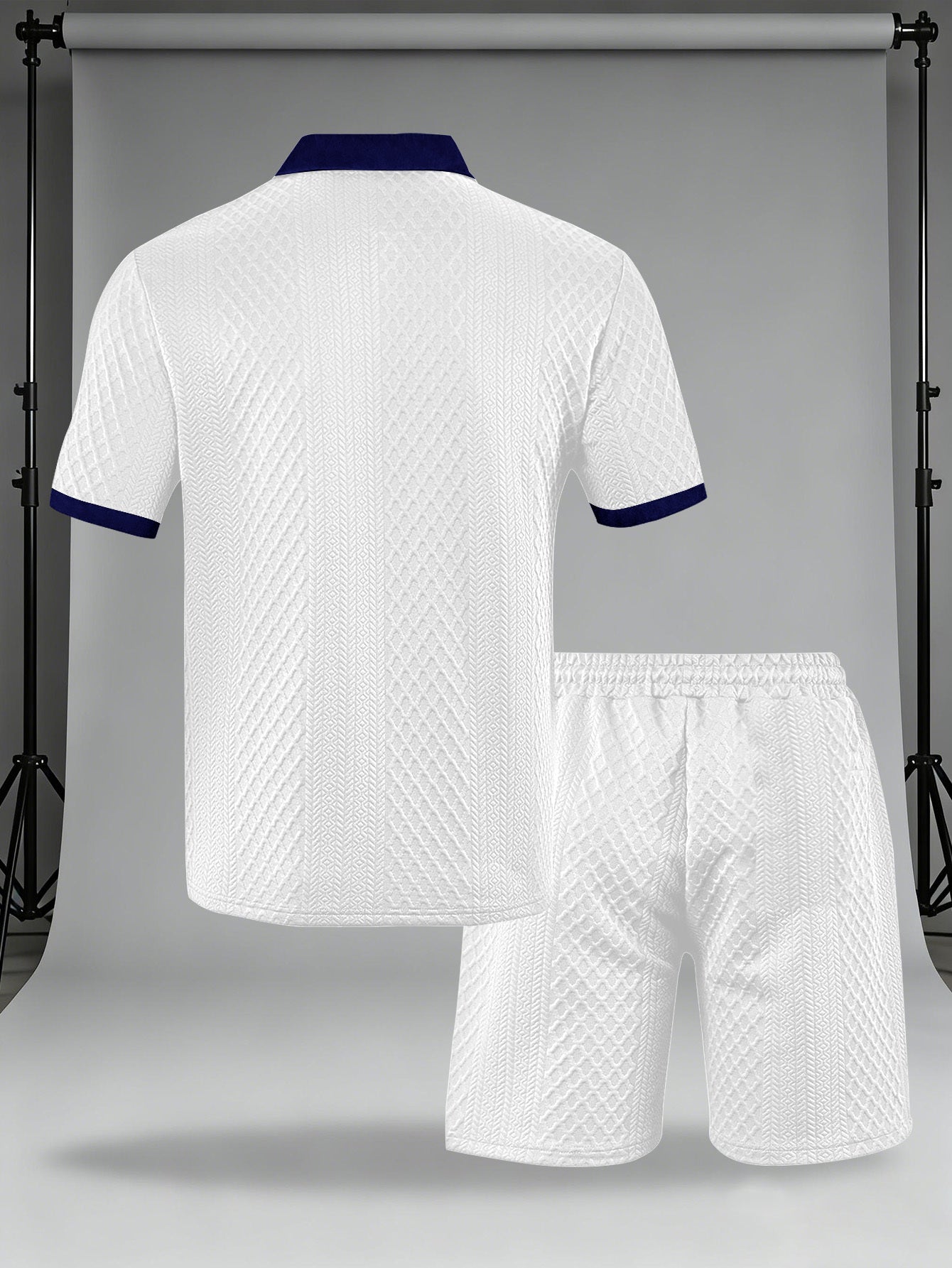 Men's Casual Summer Knitted Polo Set with Geometric Pattern