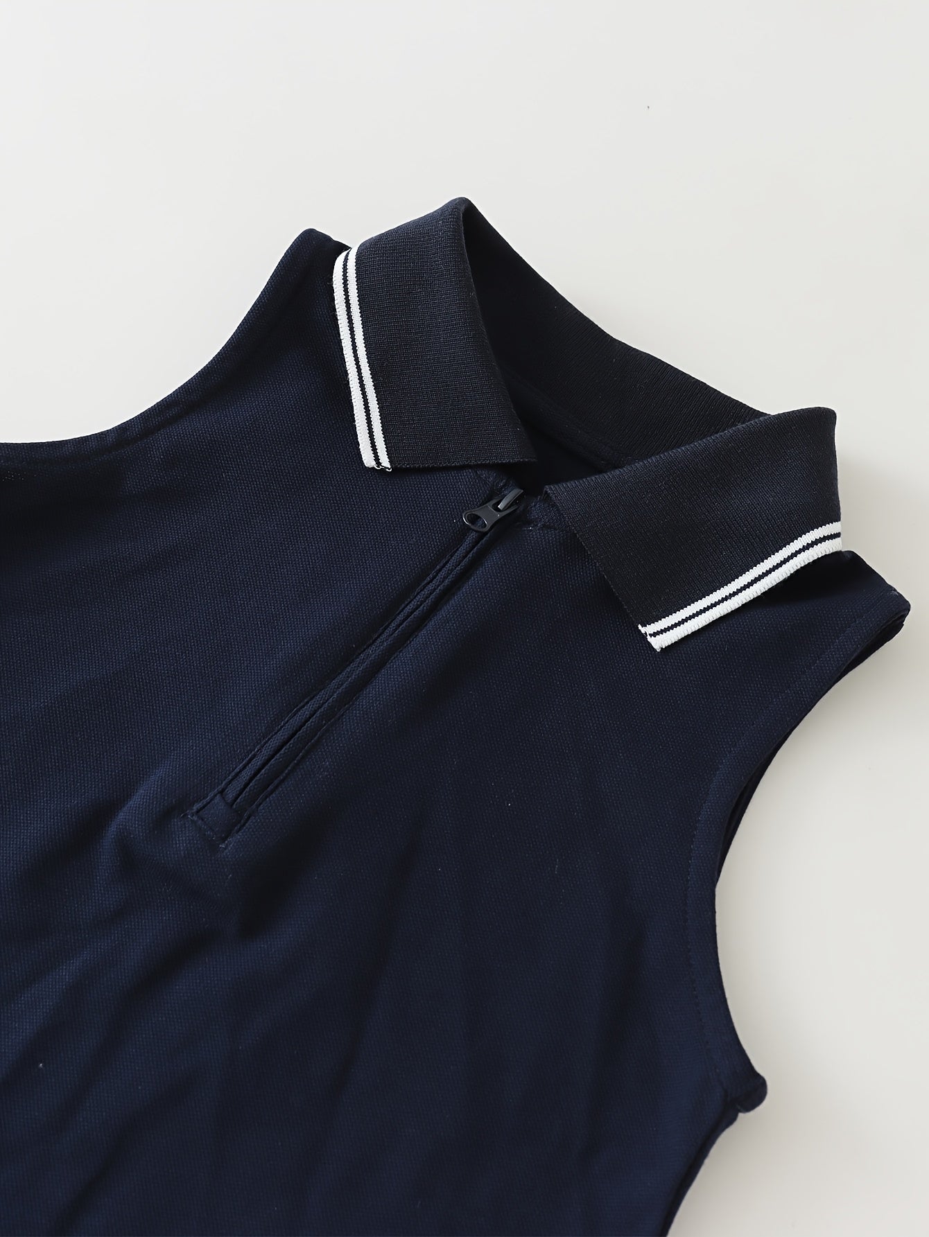Girls' Sleeveless Polo Tennis Dress with Pleated Skirt, Navy