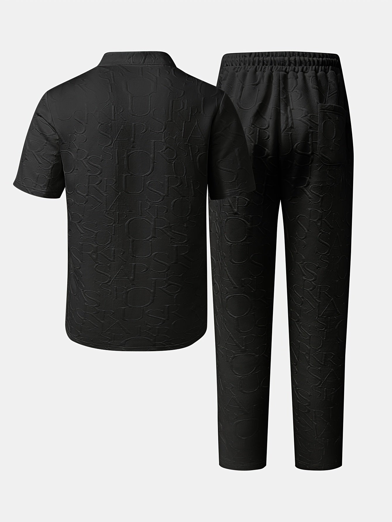 Men'S Stand Collar Loose V-Neck and Drawstring Waist Pants Henley Shirt Set