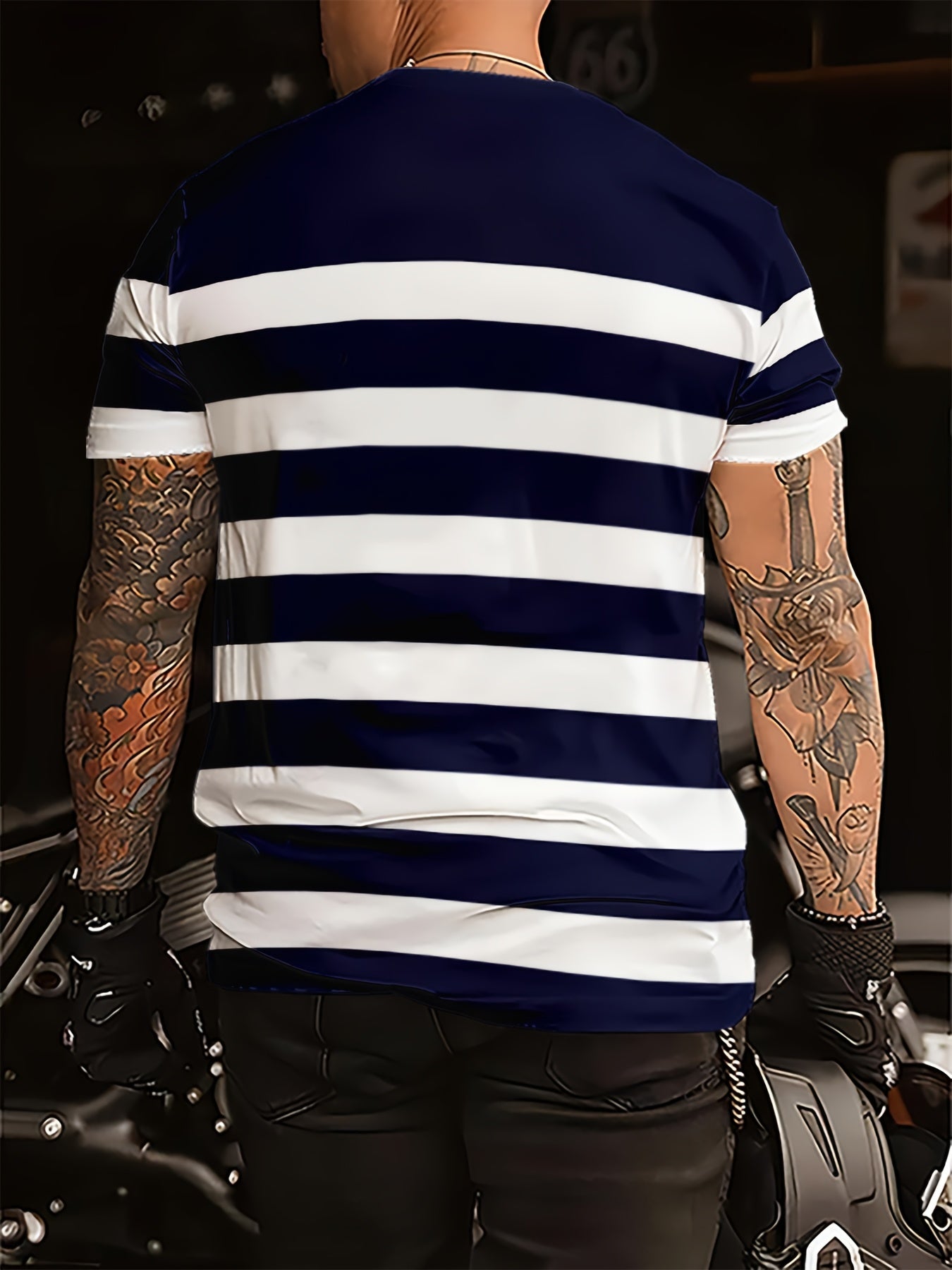 Men'S Casual Striped Short Sleeve T-Shirt - Navy Blue White Vertical Stripes, Crew Neck, Regular Fit, Lightweight Polyester Fabric, Perfect for Casual Attire, Everyday Tshirt Classic Striped Tee Lightweight Shirt