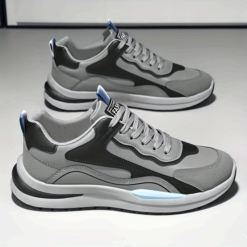 Men'S Lightweight Breathable Sneakers - Black Gray Low-Top Lace-Up Shoes with Non-Slip PVC Sole, Durable Casual Sneakers for Running, Walking Casual Attire, Running Shoes