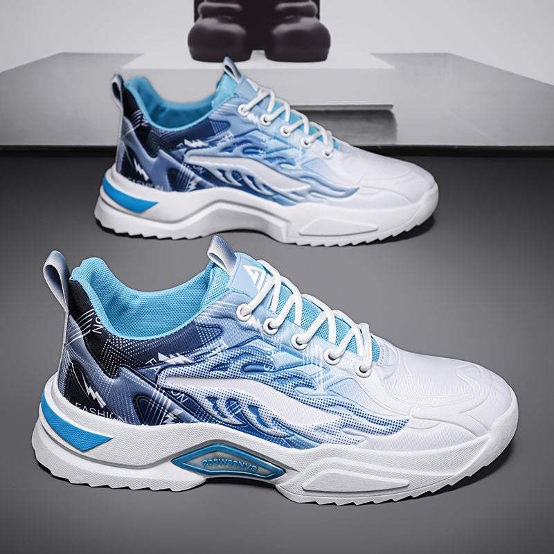 Men's Sneakers - Lightweight Cushioned Platform Sneakers with Lace-Up Closure, Non-Slip PVC Sole - Breathable Gym, Running, Casual Shoes in Grey/Black colorway - for Everyday Light Hiking, Gym Shoes