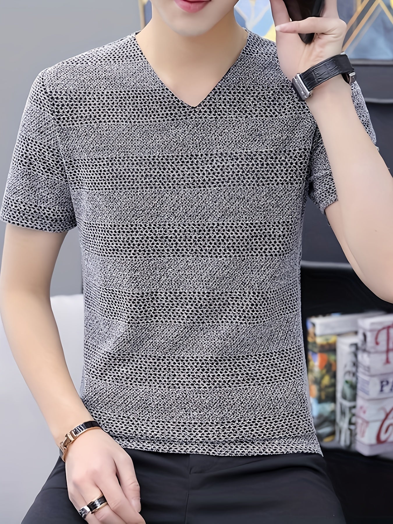 Men's Short-Sleeve T-Shirt Summer Hollow-Out Cool High-End Half Sleeve Breathable Non-See-Through