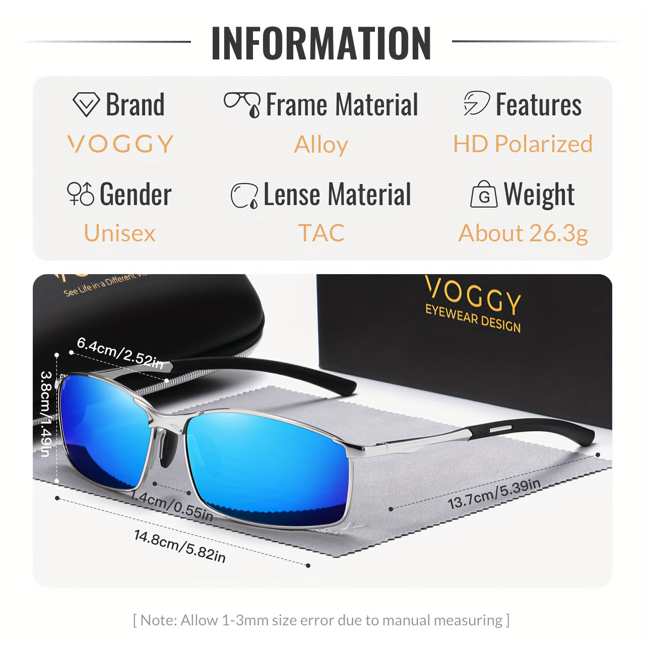 VOGGY Fashion Simple Retro Metal Polarized Glasses, Men And Women Driving Sports, Outdoor Cycling, Fishing, Holiday Travel Party Decoration Props.