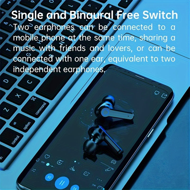TWS wireless earbuds, 5.0 gaming headset with microphone, stereo headset, headset with display, most comfortable in-ear, high sound quality, high color value sports headphones, long battery life