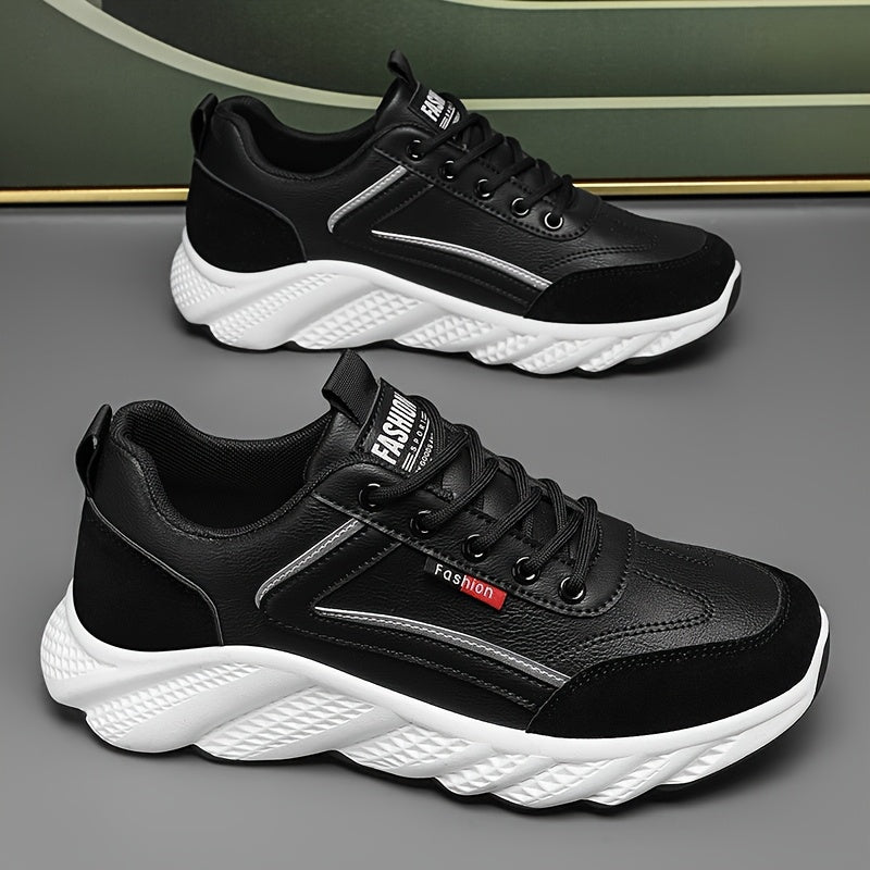 Men's Retro Sneakers - White Green Accent Lace-Up Shoes, Cushioned PVC Sole for All-Day Comfort, Low-Top Sneakers for Gym, Office, Casual Attire - Model HX-7, Gym Footwear, Sleek Casual Style, Fabric Upper, Durable Traction