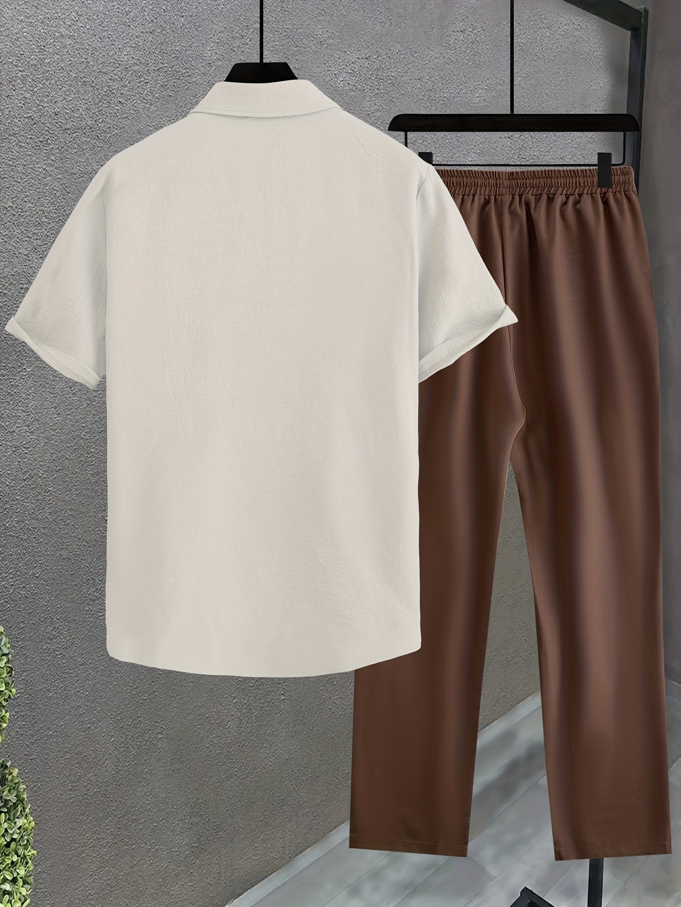 Men's Casual Short-Sleeve Shirt and Straight-Leg Pants Set