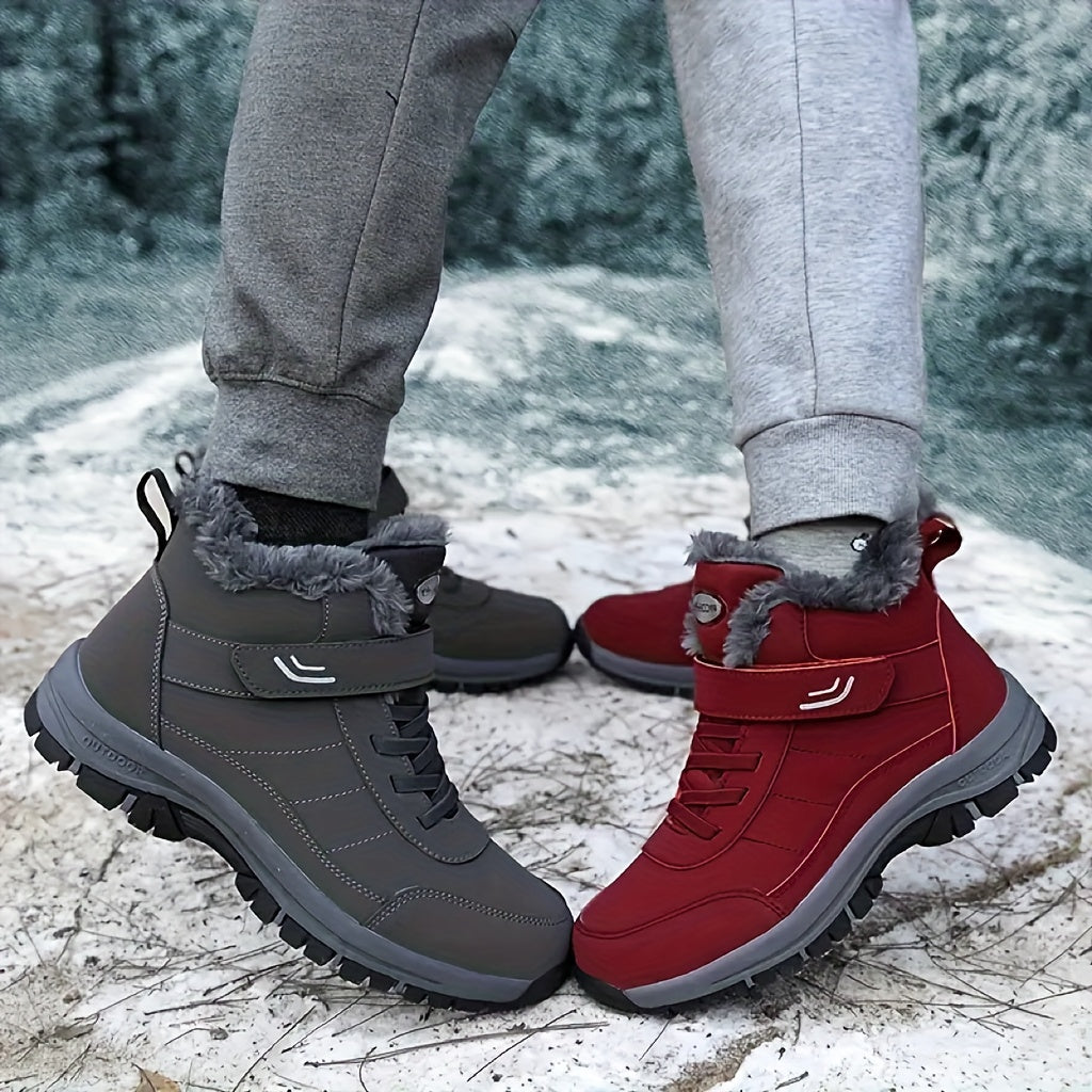 Men's & Women's Heavy-Duty Winter Snow Boots - Thick Short Boots with PU Upper, Rubber Sole & Striped Tread - Hiking, Mountaineering, Ice Climbing Shoes - Warm Cold Weather Footwear (Unisex Sizes Available)