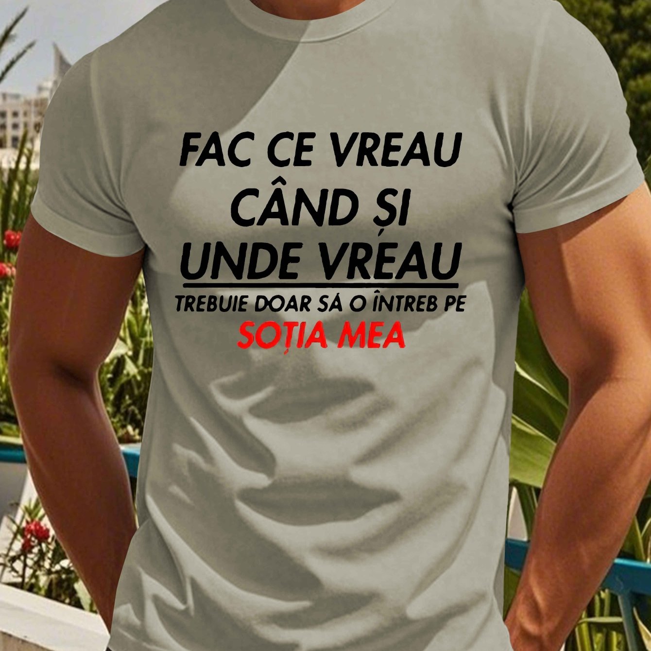 Men's Romanian Quote Short Sleeve T-Shirt - "Face Ce Vreau Cand Si Under Breath" Print, Lightweight Polyester, Casual Summer Top, Round Neck, Machine Washable, Machine Washable Tee Bold Text Tee Lightweight Material