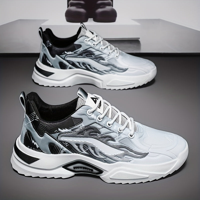 Men's Sneakers - Lightweight Cushioned Platform Sneakers with Lace-Up Closure, Non-Slip PVC Sole - Breathable Gym, Running, Casual Shoes in Grey/Black colorway - for Everyday Light Hiking, Gym Shoes
