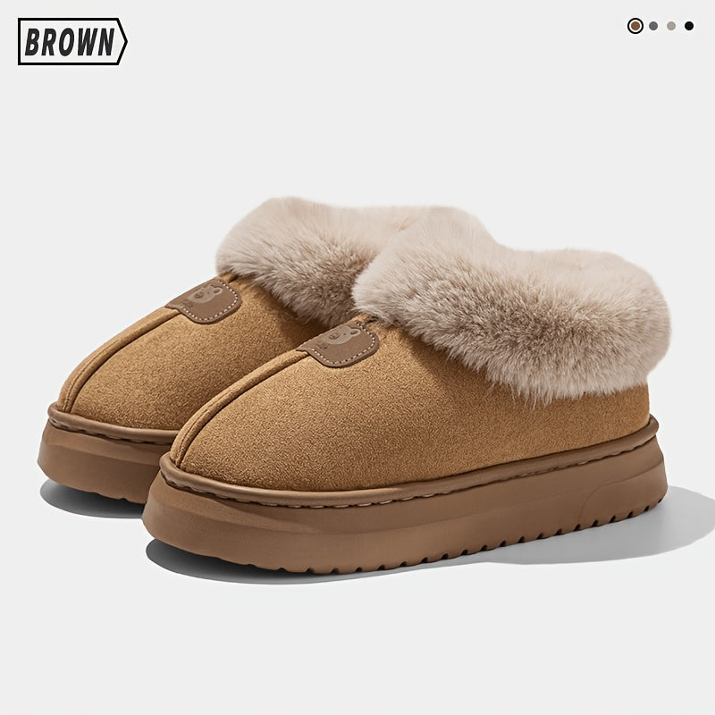 Unisex Winter Plush-Lined Slip-On Slippers with Thick Sole