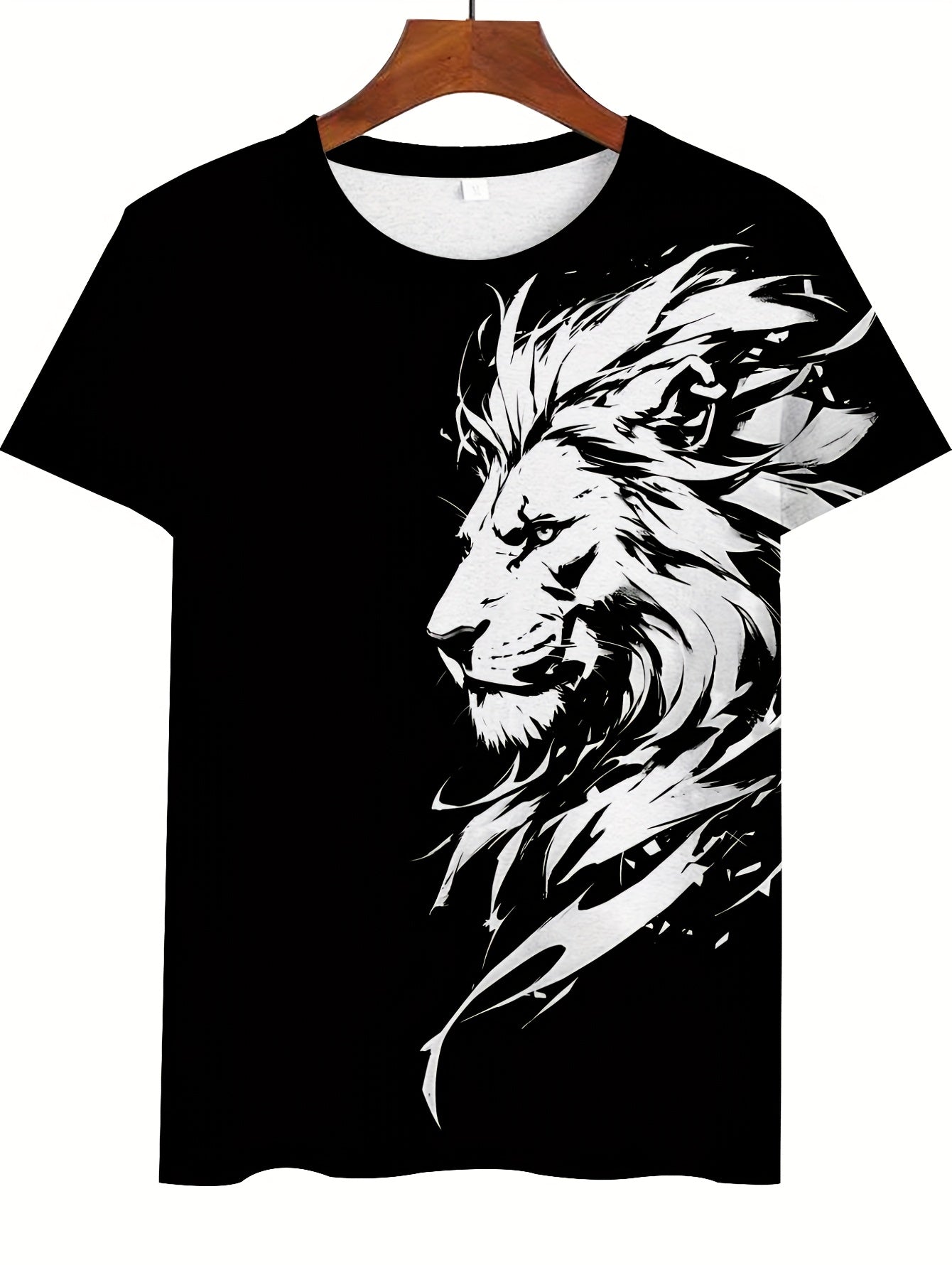 New Lion 3D Print Pattern, Casual Short Sleeve Round Neck T-Shirt, Outdoor Men's Clothing