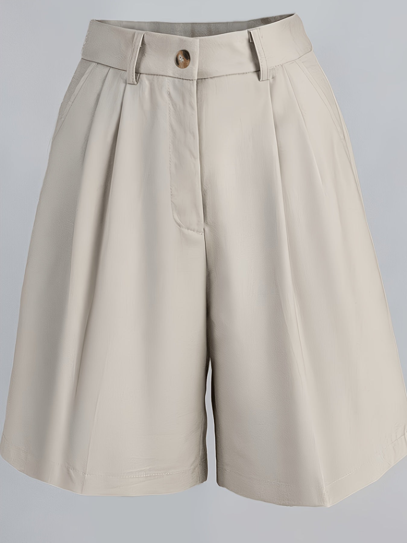 Women's Tailored High Waist Beige Bermuda Shorts for Office