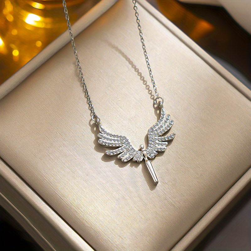 Glamorous Copper Angel Wings Pendant with Synthetic Zirconia