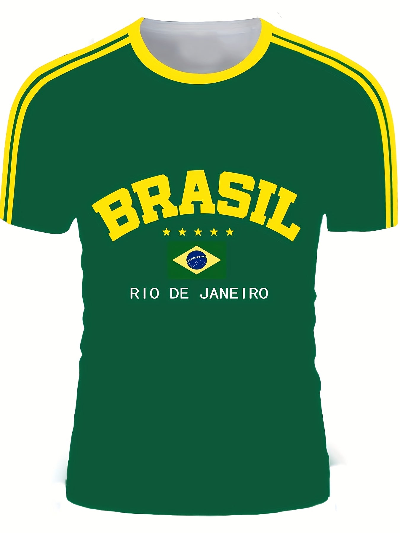 Men'S Casual Short-Sleeve T-Shirt with 3D Digital Printing, Round Neck, Brazilian Style, Made of Slightly Stretchy Polyester Knit Fabric, Suitable for Summer Outdoor Activities And Everyday Wear.