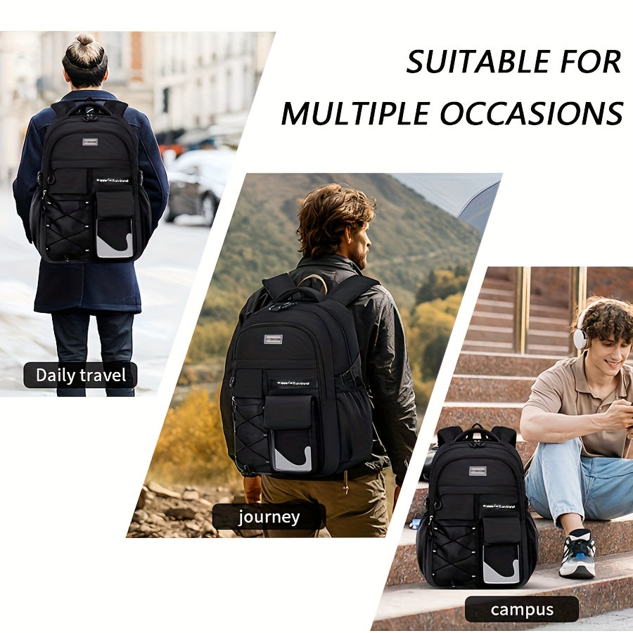 Large Capacity Backpack Set 3pcs, Polyester Lined, Spliced, Adjustable Shoulder Straps, Zipper Closure, Lightweight, Casual Style, for Going Out