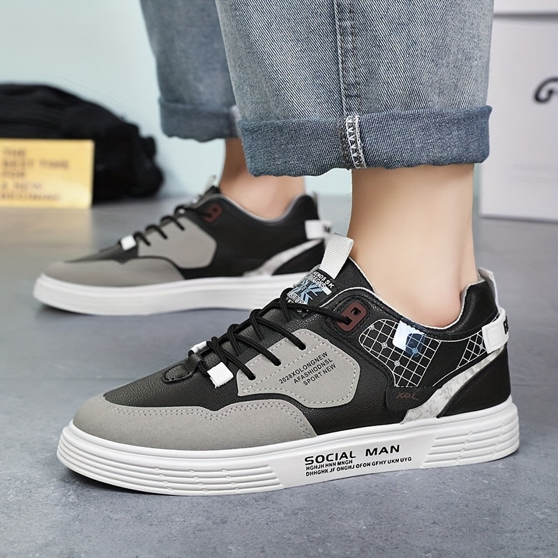 Men's Stylish Athletic Sneakers - Durable, Non-Slip, Thick Sole for Height Boost Shock Absorption, Casual Campus Trend, Versatile Lace-Up Design