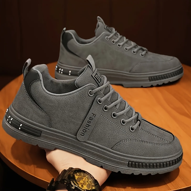 Men'S All-Season Low Top Sneakers, Solid Color, Non-Slip Durable Sports Casual Shoes, Breathable Fabric Lining, Round Toe, Lace-Up Closure, Faux Upper, PVC Sole, Cloth Insole - Versatile for Casual Sports Use
