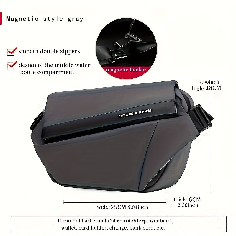 Men'S Sleek Black Crossbody Bag - Durable Oxford Material, Zippered Chest Bag with Adjustable Strap, Ideal for Commuting Cycling, Trendy Shoulder Bag for Men, Cycling Bag Trendy Shoulder Bag Functional Design, Small Crossbo