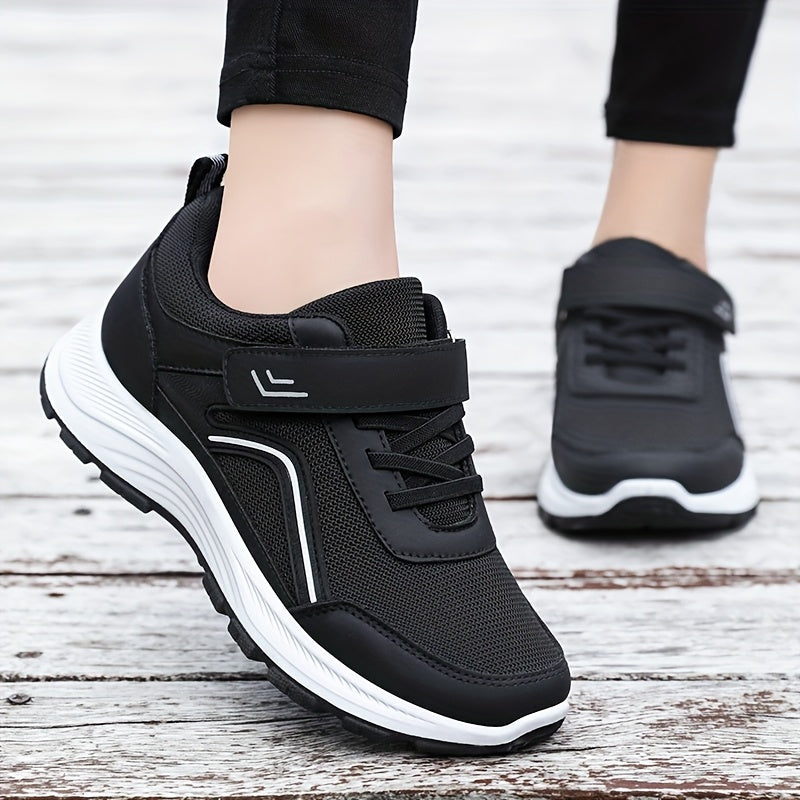 Women's Breathable Mesh Sneakers - Maroon Low-Top Casual Sneakers with Adjustable Hook-and-loop Fastener Strap Laces, Comfortable Fabric Insole, All-Season Round Toe Design, Breathable Footwear Stylish Mesh Sneakers Adj