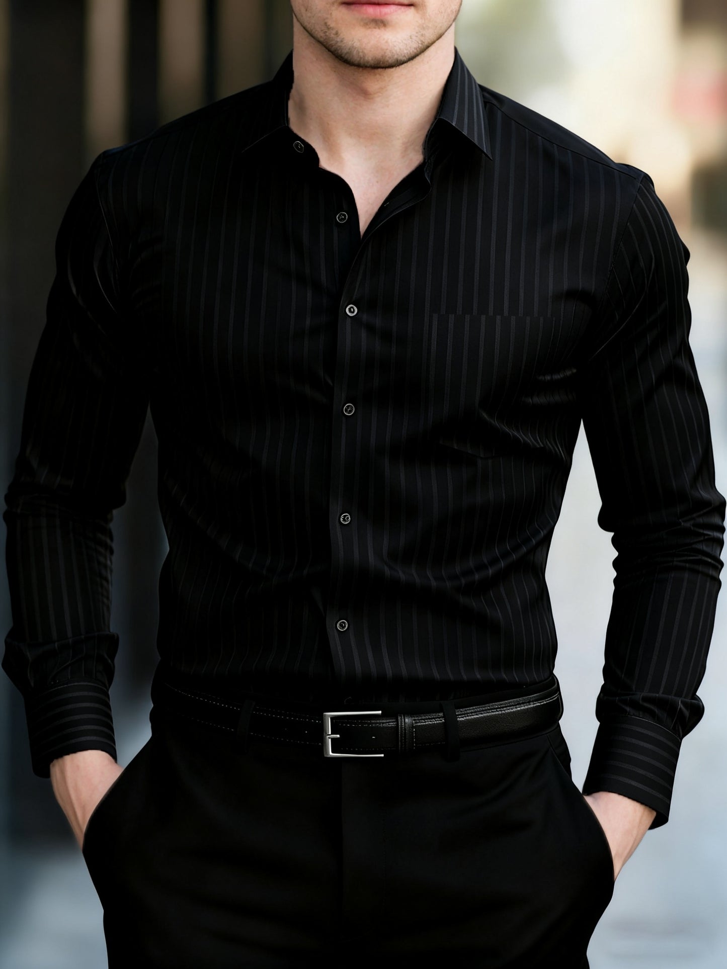 Men's Vintage Striped Long Sleeve Shirt Casual Fit Polyester