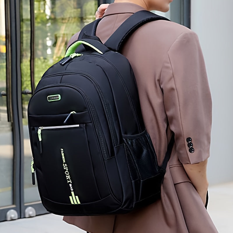 Unisex Large Capacity Travel Backpack - Durable Nylon Laptop Bag with Multiple Compartments, Business Casual Style, Black with Green Accents, 60.96cm x 40.64cm x 8, Backpack for Travel