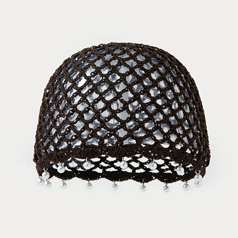 Breathable Sequin Pearl Acrylic Hat for Valentines Day