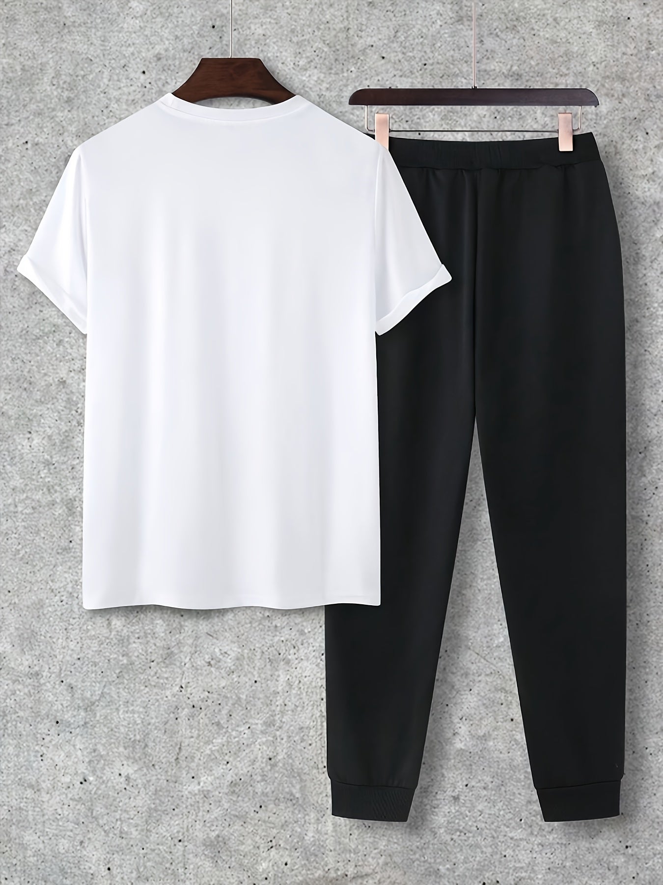 2pcs Set, Men'S Trendy And Fashionable Home Leisure Suit, Classic Round Neck T-Shirt, Drawstring Pants.