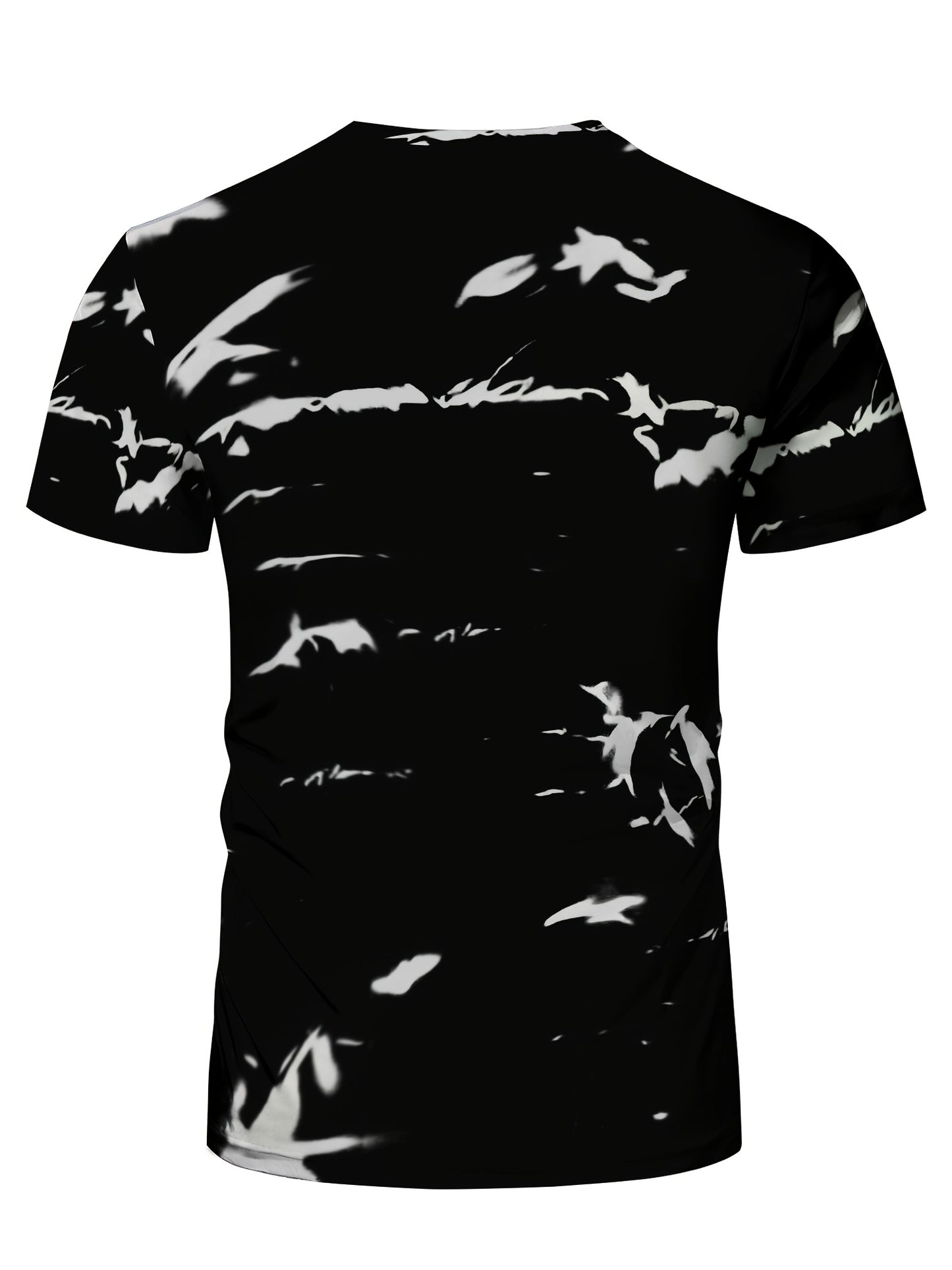 Men's High-Elasticity Anti-Tear Graffiti T-Shirt - Black White Geometric Print, Tight-Fit Athletic Top for Gym, Running, Yoga Casual Summer Wear, Gym Clothes, Highelastic Polyester, Short Sleeve Design