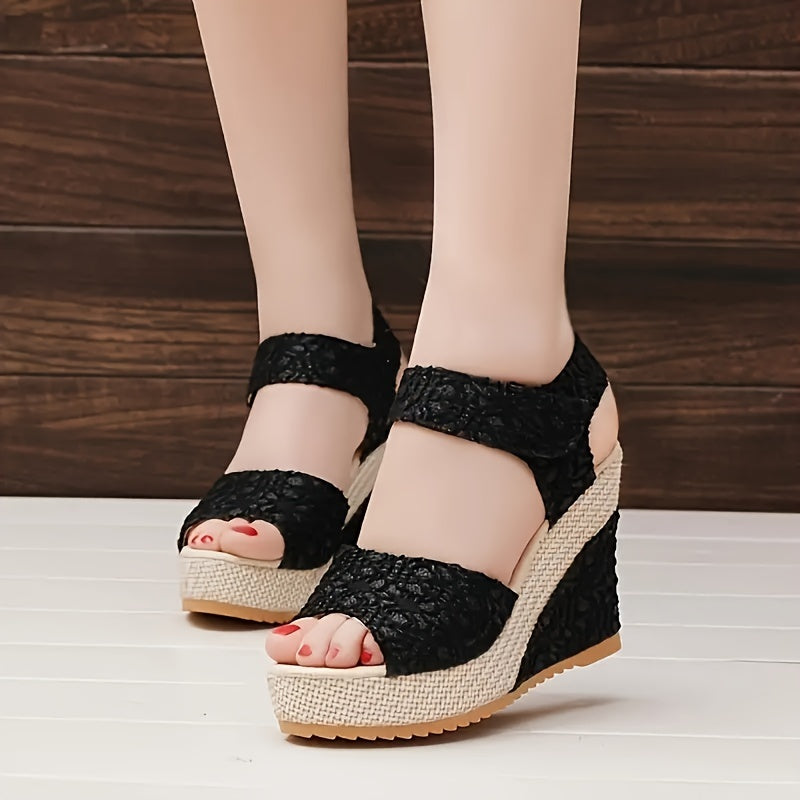 Women's Peep Toe Wedge Sandals, Fashionable Ankle Strap Slingback Platform Heels, All-Match Going Out Sandals