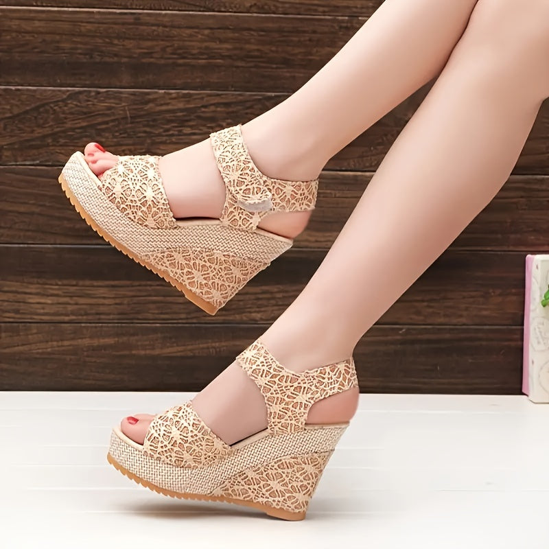 Women's Peep Toe Wedge Sandals, Fashionable Ankle Strap Slingback Platform Heels, All-Match Going Out Sandals