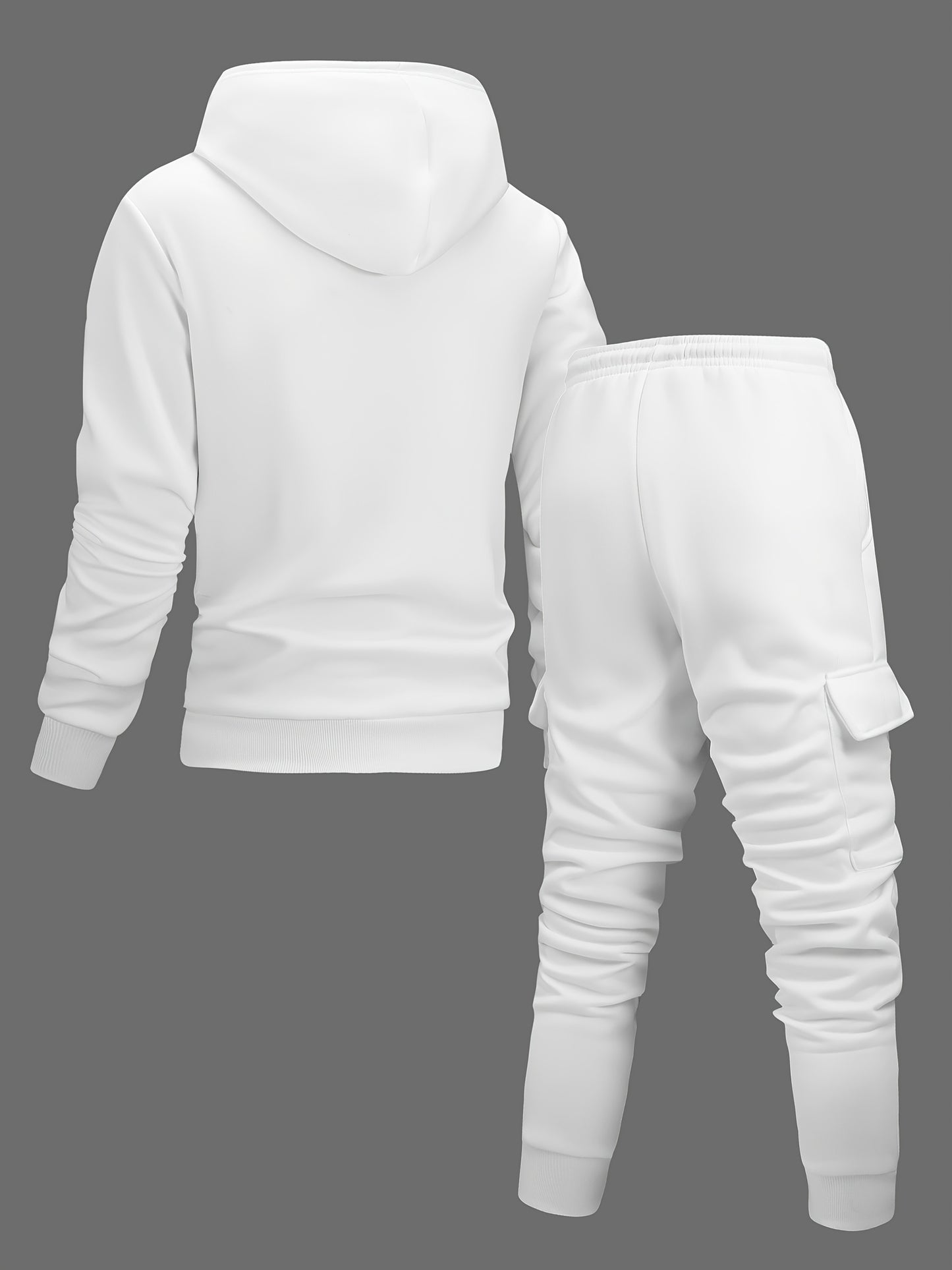 Men'S Casual Hooded Tracksuit Set - Polyester Knit, Solid Color with Pockets, All-Season Sportswear, Includes Jacket and Joggers, Casual Wear|Sporty Design|Polyester Fabric