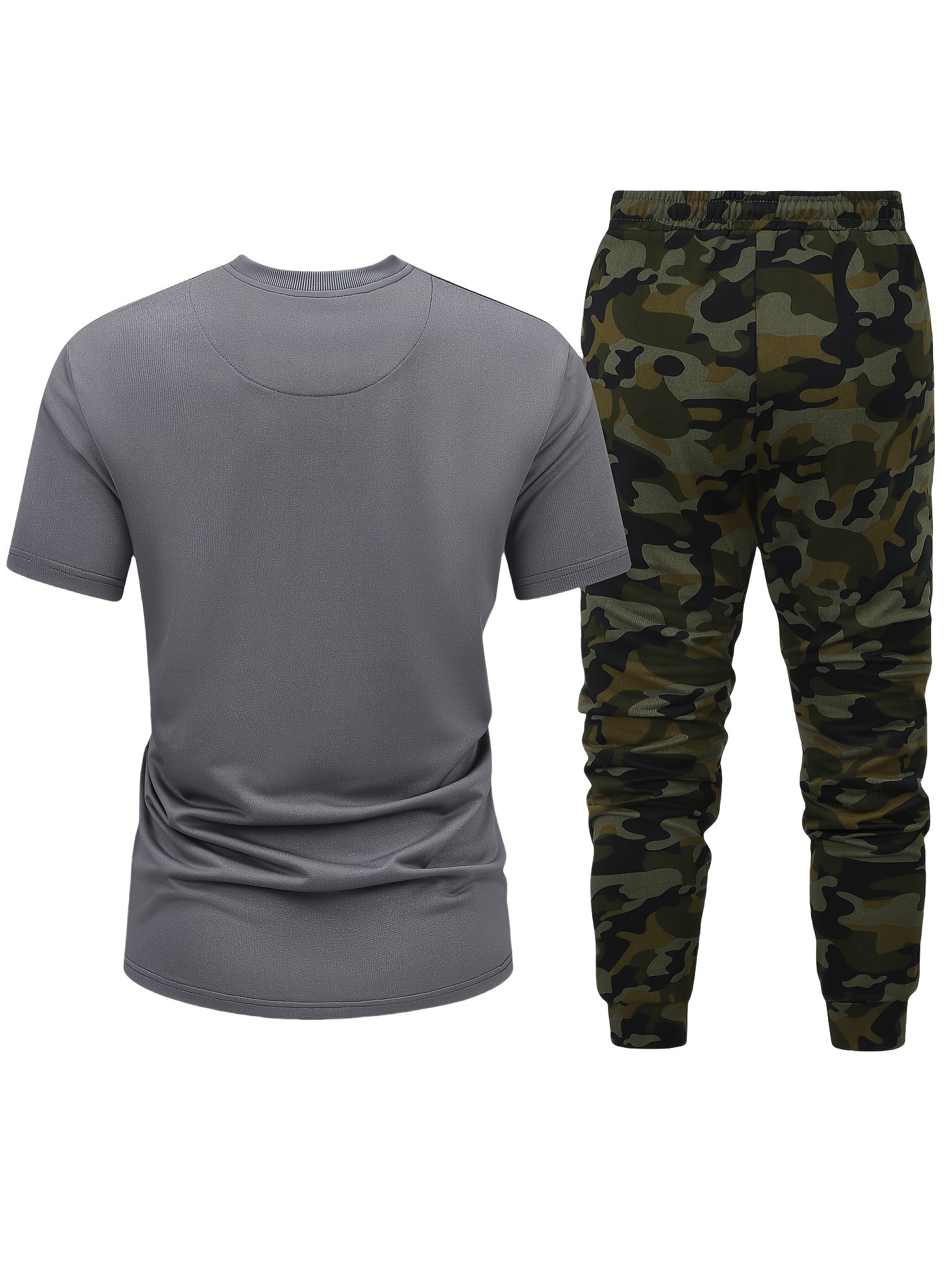 Men'S Camouflage Short Sleeve T-Shirt & Pants Set - Breathable, Quick-Dry Knit Fabric, Casual Style, Regular Fit, Ideal for Outdoor Activities, Hiking, and Fishing, Outdoor Clothing | Casual Style | Comfortable Fit
