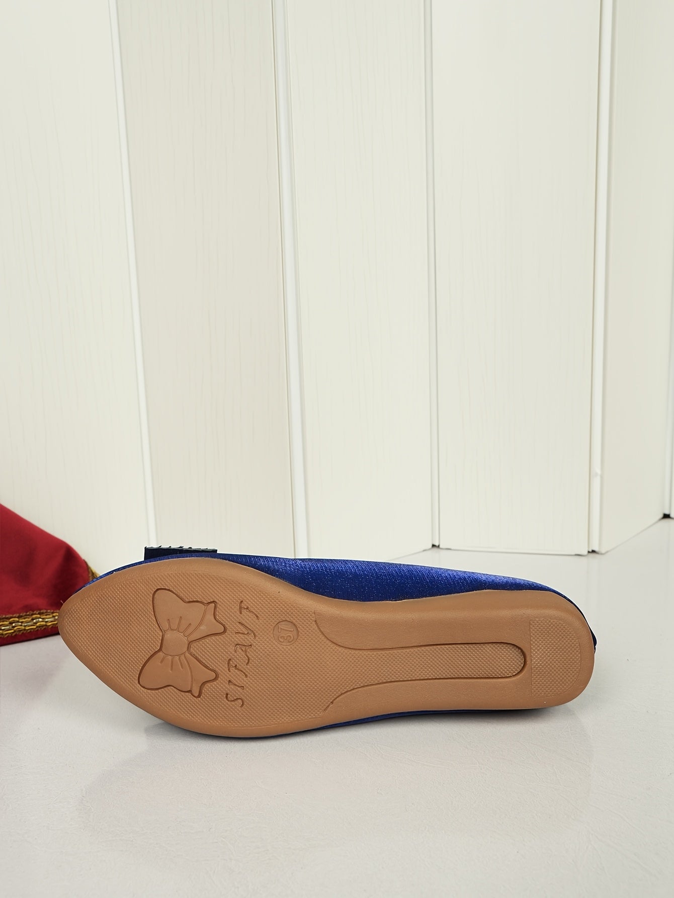 Women's Elegant Red Slip-On Flats with Golden Double Buckle Design - Comfortable Faux Cover Shoes for All Seasons, Pointed Toe Rubber Sole, Perfect for Casual or Dressy Occasions, Dressy Flats Buckle Embellished Shoes Lux