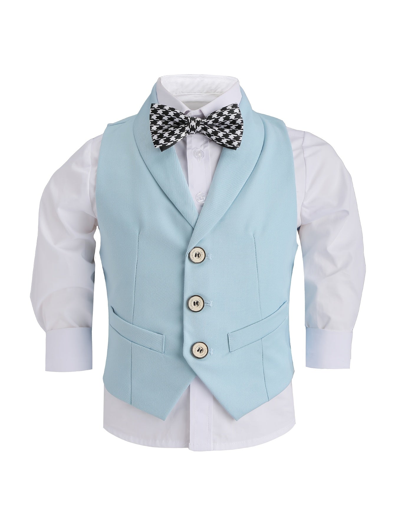 Boys' Korean Style Solid Color Vest Suit with Bow Tie