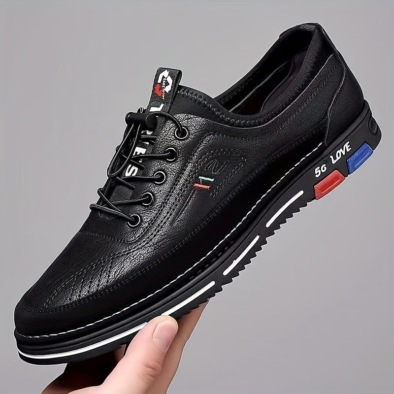 Men'S Stylish Black Loafers - Non-Slip PVC Sole, Lace-Up Casual Business Shoes with Italian Flag Design, Round Toe, Fabric Lining for All-Season Wear, Versatile Footwear Stylish Loafers Durable PVC Sole