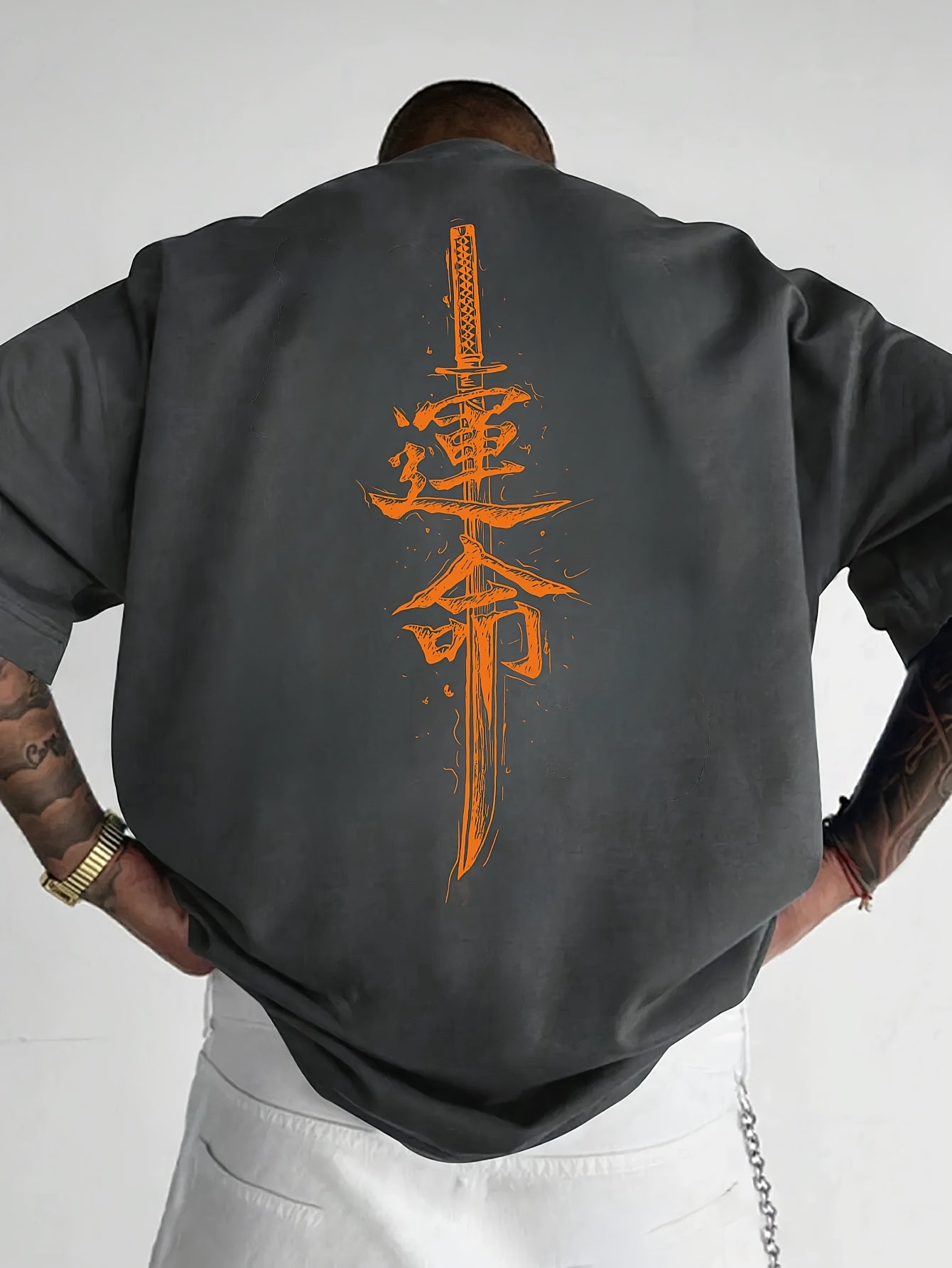 Men'S Japanese Samurai Sword Graphic T-Shirt - Casual Loose Fit Crew Neck, Short Sleeve Tee with Red Stylized Japanese Katanas Design, Breathable Polyester for Spring Summer Outdoor Wear